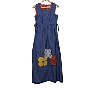 Vintage 70s Evelyn Pearson Maxi Pinafore Dress size Medium Prairie Quilted - Picture 1 of 9