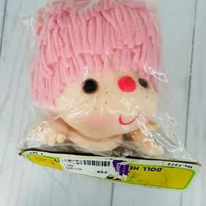 Fibre Craft Doll Head & Hands Set 4 1/2" No. 7572 Pink Acrylic Yarn Hair Kitschy - Picture 1 of 8