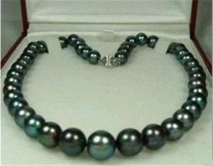 Charming 9-10mm Tahitian Black Natural Pearl Necklace 16-36'' - Picture 1 of 11