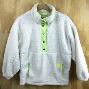 Justice Girls Size 14/16 Sherpa Cozy 1/4 Zip Snap Sweater Cream Lime Green - Picture 1 of 7