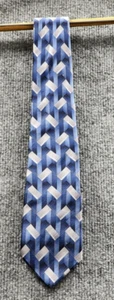 Unbranded Tie Neck Tie Mens Blue Silver Rectangles Silk Make in Korea - Picture 1 of 7