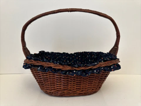 VINTAGE FRENCH Lined Wicker Proofing BREAD BASKET Cover