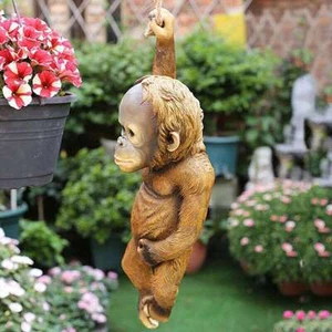 New Chimp Figure Statue Hanging Rope Ornament Garden Yard Sculpture Decor - Imagen 1 de 5