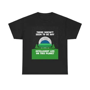 Funny Alien Space Ship Graphic T Shirt Unisex Heavy Cotton Tee - Picture 1 of 5
