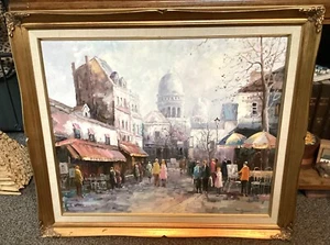 MARTIN Original SIGNED MARKET SCENE VINTAGE OIL on CANVAS FREE SHIPPING - Picture 1 of 4