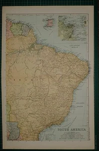 1905 ANTIQUE MAP ~ SOUTH AMERICA NORTH EAST ~ BRAZIL RIO DE JANEIRO TRINIDAD - Picture 1 of 5