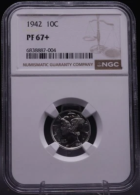 1942 Mercury Dime 10C Silver Proof NGC PF67+ Gem Final WWII Issue Low Mintage - Image 1 of 4