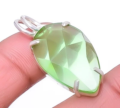Green Amethyst 925 Sterling Silver Solitaire Pendant 1.56" P7454-58 - Image 1 of 4
