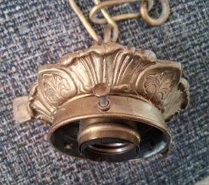 Ant Brass Hubbell Socket-Paddle Switch-Floral 2-1/4" Pendant Glass Shade Holder - Picture 1 of 8