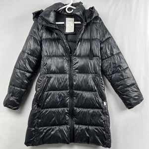 GAP Puffer Parka Coat Women size XS Hooded Jacket Cold Control Max Quilted Black - Picture 1 of 12