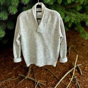 Vintage Oatmeal Heather Marl Rag Wool Sears Fieldmaster Shawl Collar Sweater  - Picture 1 of 7
