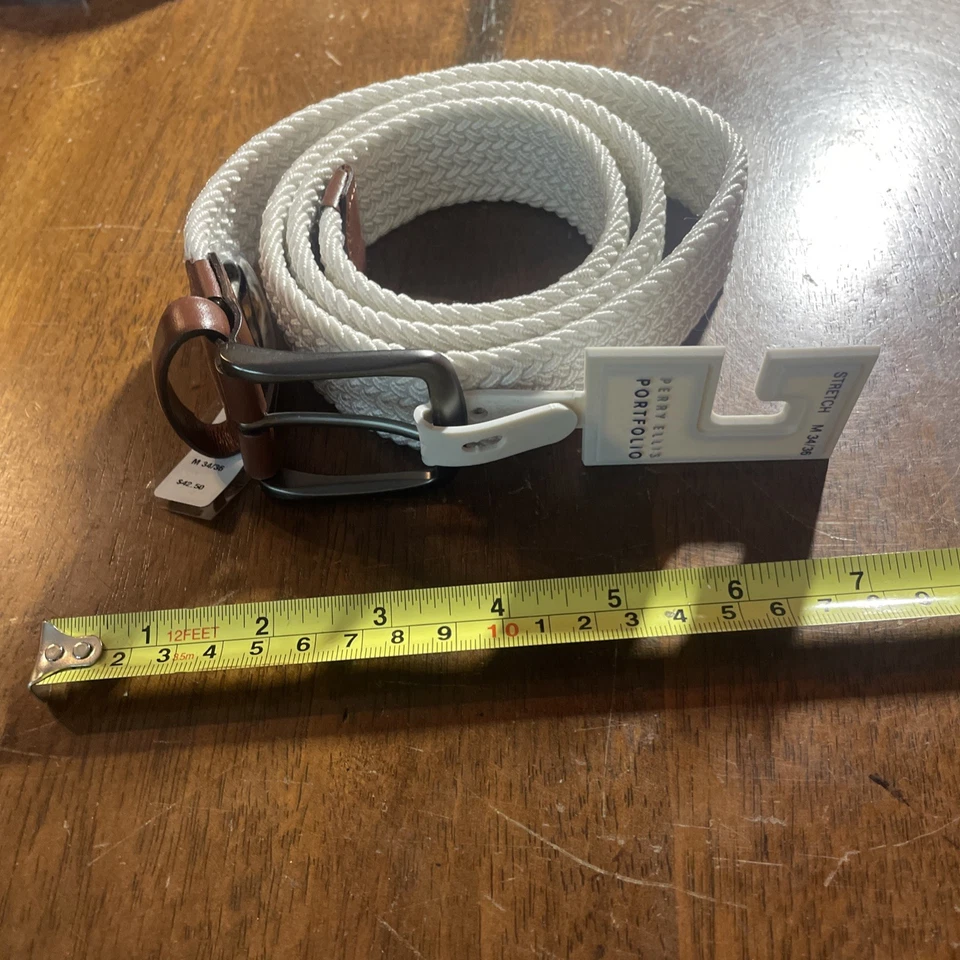 Cinturón elástico tejido Perry Ellis Portfolio para hombre beige caqui y marrón hebilla talla 34 Foto 1 de 4