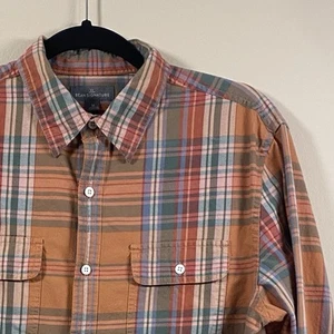 LL Bean Signature Mens Flannel Shirt Orange Multicolor Plaid Button Down Size M - Picture 1 of 8