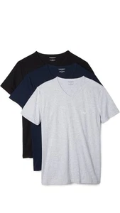 Emporio Armani mens Cotton V-neck Undershirts Base Layer Top, Grey/Navy/Black, - Picture 1 of 5