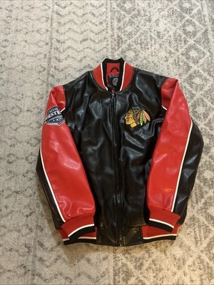Chicago Blackhawks Jacket Mens Large NHL Hockey Western Conference Faux Leather - Image 1 of 4