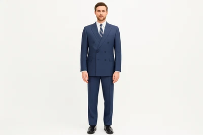 Traje clásico de ajuste regular cintura elástica BlueVinci para hombre color liso doble pecho Foto 1 de 2