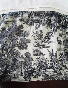 Vintage Toile Bedskirt FULL SIZE 66x56 inches, Black on Ecru French Country - Picture 1 of 10