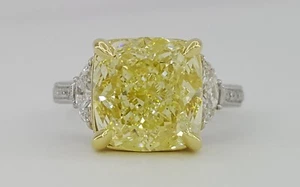Natural Yellow Cushion Diamond 5.67 ct 3-Stone Engagement Ring GIA Rtl $120K - Picture 1 of 9