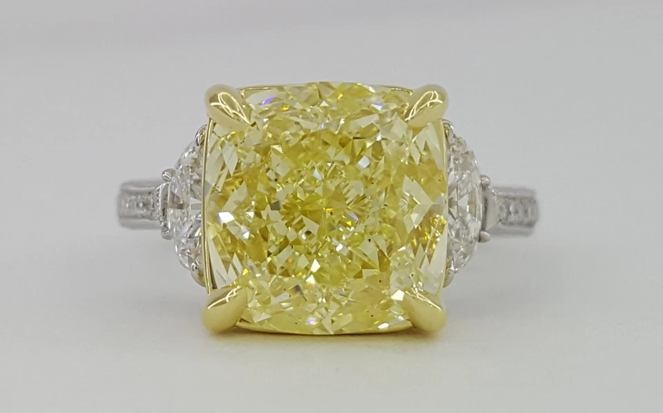 Natural Yellow Cushion Diamond 5.67 ct 3-Stone Engagement Ring GIA Rtl $120K - Image 1 of 4
