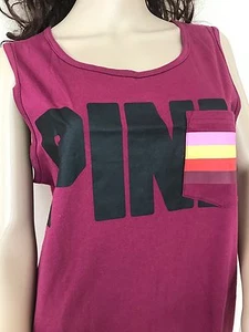 NWT Victoria's Secret Pink MAROON FRONT POCKET RAINBOW MUSCLE Tank TOP LARGE - Picture 1 of 10