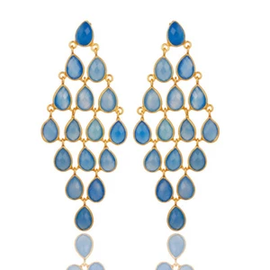 Blue Chalcedony 18K Gold Plated 925 Sterling Silver Dangle Earrings Jewelry - Picture 1 of 2