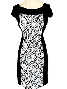 Joseph Ribkoff Dress Size 12 Sheath Black White Short Sleeves Contrast Pattern - Picture 1 of 4