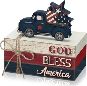 4 Pcs Patriotic Tabletop Decorations Wooden Memorial Day Signs Decorative Red Wh - Picture 1 of 12