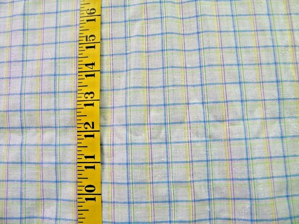 METALLIC HOMESPUN PASTEL CHECKS  ON WHITE COTTON BLEND FABRIC  35x43 INCHES - Image 1 of 1