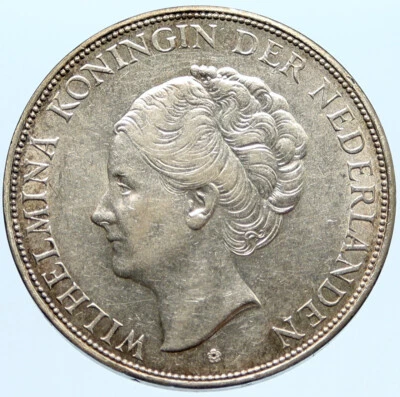 1939 Reino de los Países Bajos Reina Wilhelmina 2 1/2 florines GRAN moneda de plata i96632 Foto 1 de 3