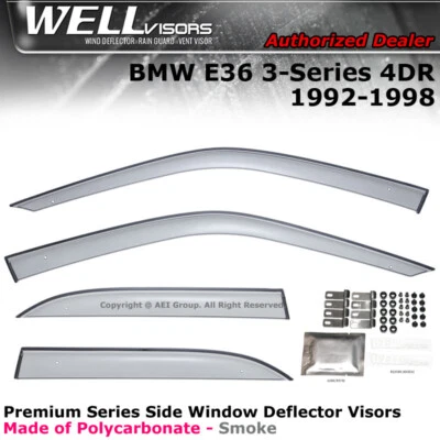 Боковые козырьки WELLvisors для седана BMW 3-Series 92-98 E36 премиум-класса с дефлектором - Изображение 1 из 4