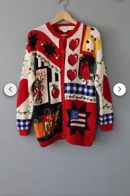 Cárdigan Intarsia Patriótico Ojo de Águila The Eagles Vintage Años 90 Raro M Foto 1 de 4