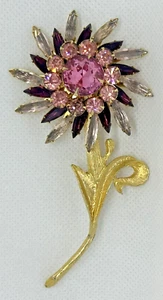 Spilla Judy Lee 4" vintage strass stelo fiore spilla viola rosa tono oro - Foto 1 di 18