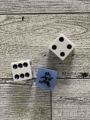 Monopoly Game Replacement Part / Piece 1 Blue Speed Die 2 White Dice - Image 1 of 2