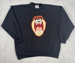 Felpa girocollo vintage 1993 American Taz nera ricamata XL Looney Tunes - Foto 1 di 7