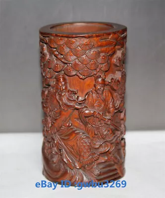Collect Old Chinese Wood Boxwood Carved Soldier Warrior Brush Pot Small 42429 • 55.20$