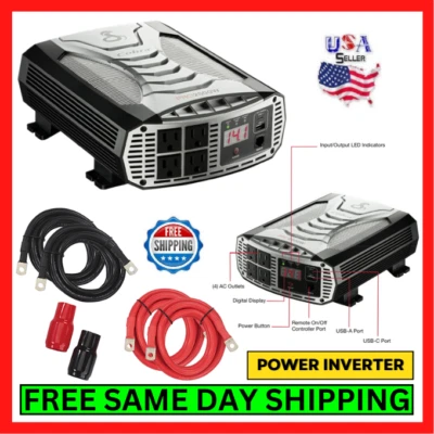 Cobra 2500W Pro Power Inverter w/ Fast Charge USB Outlets For Home, Car, Truck - Image 1 of 4