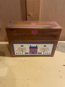 (139b) Vintage American Greetings Country Home Card Organizer Recipe Wood Box - Picture 1 of 4