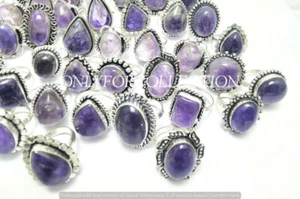 Natural Amethyst Gemstone 925 Sterling Silver Plated Designer Rings Lot 10pcs - Picture 1 of 6
