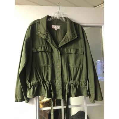 Chaqueta utilitaria Time and Tru para mujer verde con cordón frontal a presión cintura L 12/14 Foto 1 de 4