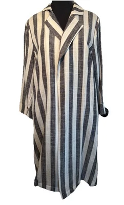 Benedetto Long Linen Open Front Jacket SZ S Black Stripe Pockets Layering Piece - Image 1 of 4