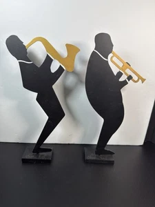 Claudine Buell Steel Metal Jazz New Orleans Saxophone and Trumpet Sculptures 12” - Picture 1 of 8