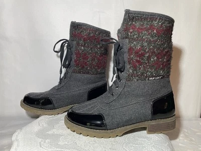 Muk Luks Mujer Botines Talla 8 Piel Sintética Tejido Puño Gris Granate Nieve Lluvia Cálidos Foto 1 de 4