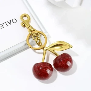 Trendy Delicious Cherry Bag Charm KeyChain Glitter Summer Fruits Pendant ∮ - Picture 1 of 13