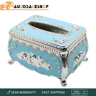 Luxury European Style Tissue Box Holder Silver Blue - Image 1 of 4