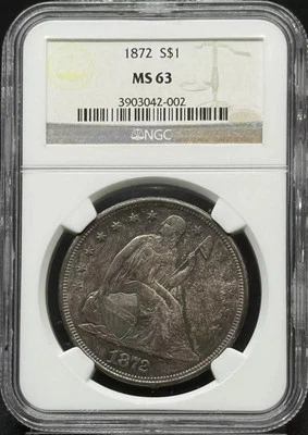 1872 Seated Liberty Silver Dollars NGC MS-63 Rainbow Toning - Image 1 of 2