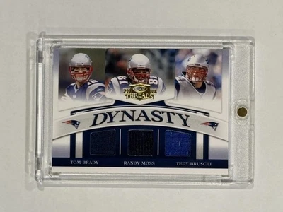 Tom Brady Moss Bruschi 2008 Donruss Threads Prime Dynasty Game Worn Patch /250 - Image 1 of 2