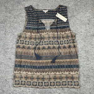 New Lucky Brand Shirt Women Size M V Neck Tassels Sleeveless Tank Blouse Boho - Picture 1 of 9