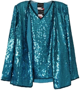 Jean for Joseph Le Bon NUEVO CON ETIQUETAS Seda Lentejuelas Cuentas CONJUNTO TANQUE Y CHAQUETA Talla L LRG Azul - Imagen 1 de 6