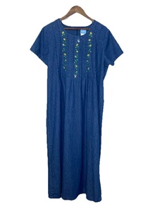 Bobbie Brooks Damen Denim bestickt Sonnenblumen Maxikleid Größe XL Cottagecore - Bild 1 von 11
