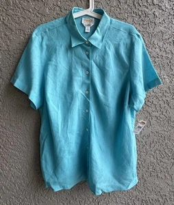 Talbots Irish Linen Damen Top/Bluse Knopfleiste Aqua Blau Größe 20 Neu mit Etikett - Bild 1 von 3
